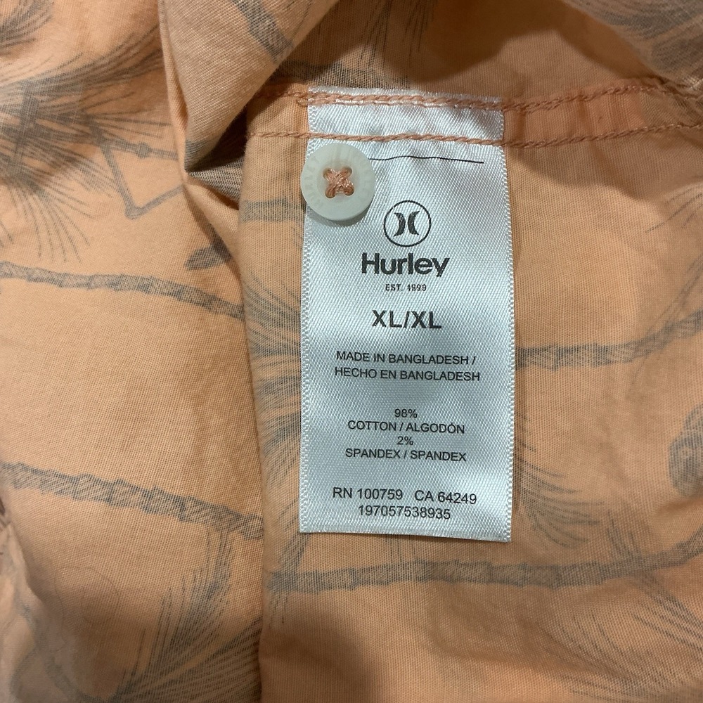 Hurley Shirt Mens XL Orange Peach Tropical Aloha Hawaiian Flamingo Button Up - Picture 5 of 5